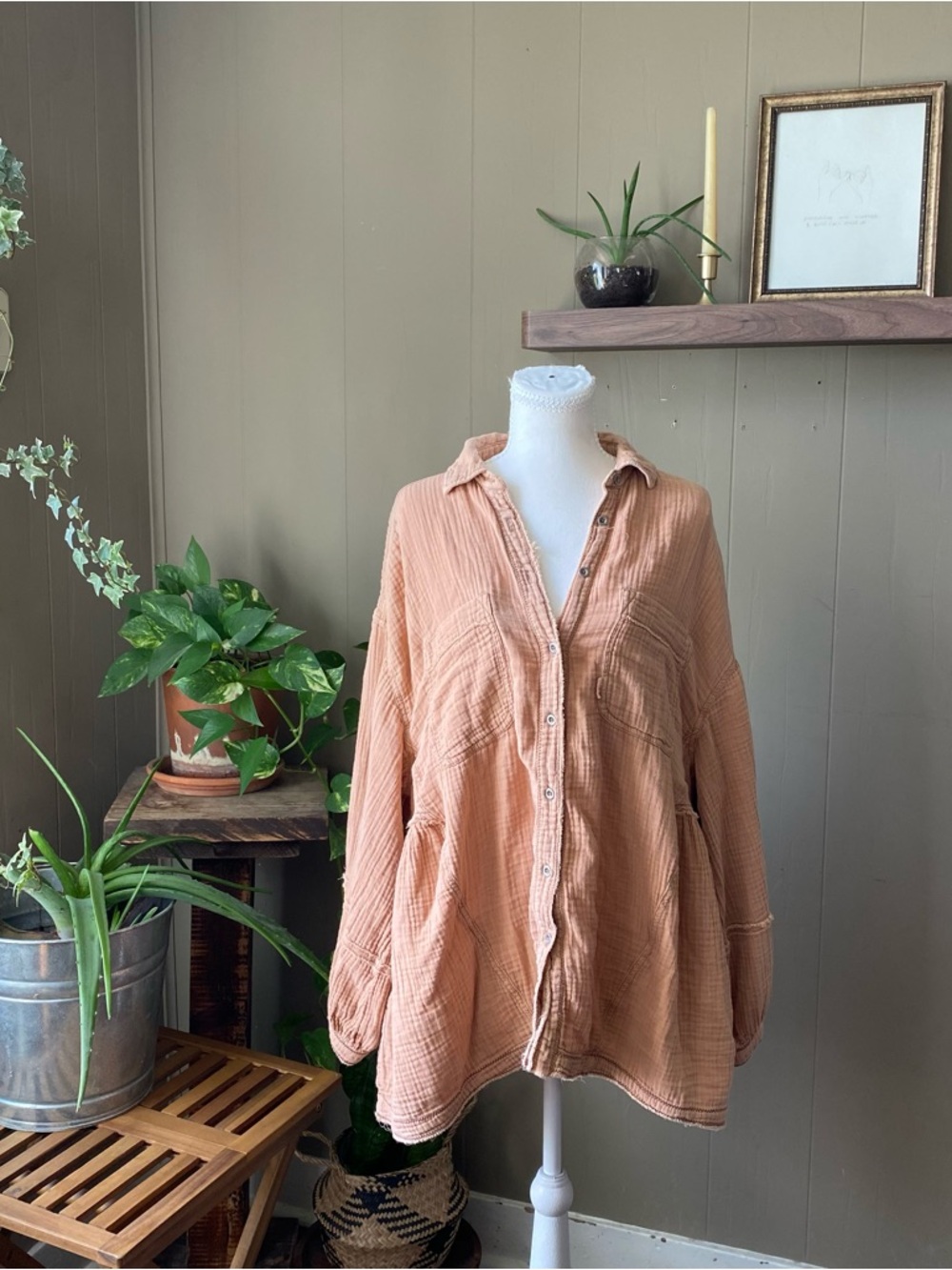 We The Free free people cotton gauze peach long sleeve shirt tunic